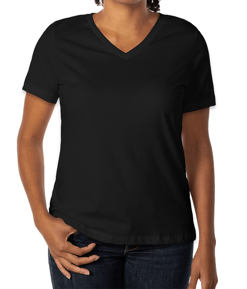 Custom Bella + Canvas Women’s Jersey V-Neck T-shirt in Black — undecorated garment