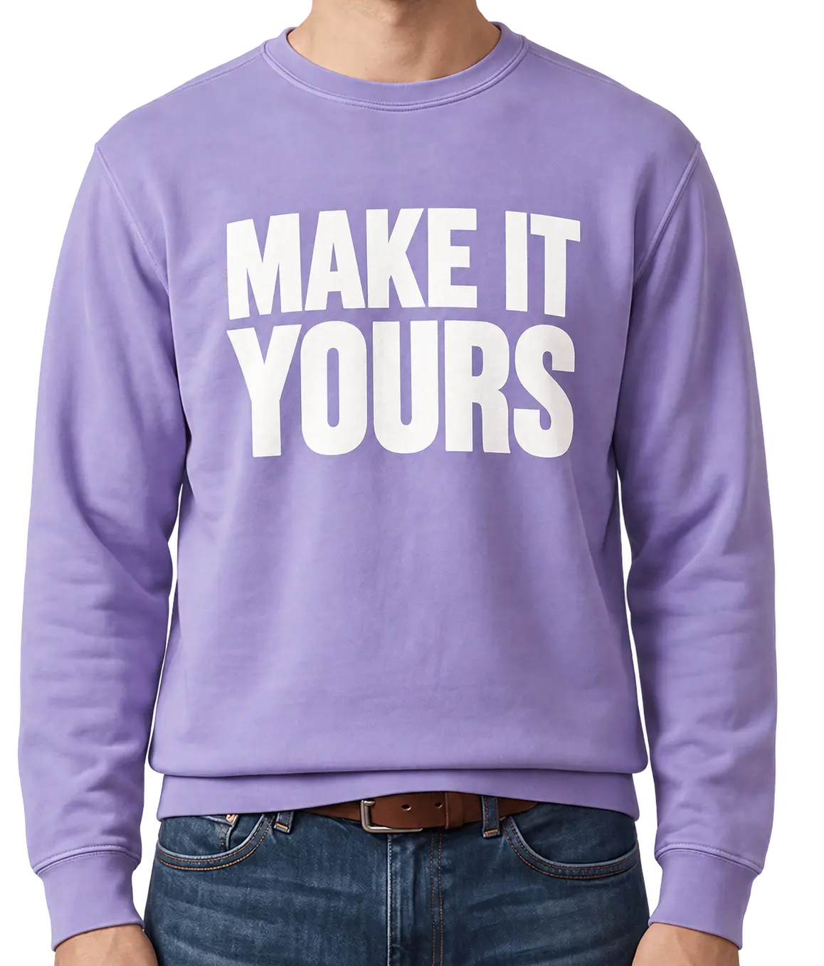 Custom Comfort Colors Crewneck Sweatshirt - Violet custom print example; your uploaded design replaces the example artwork