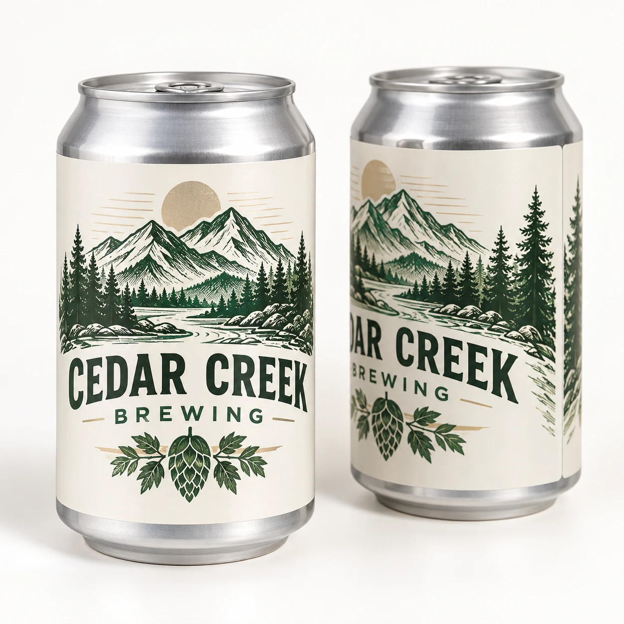 Custom printed white labels applied to silver brite cans