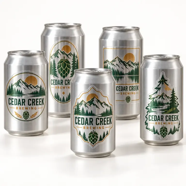 Custom printed clear labels applied to silver brite cans