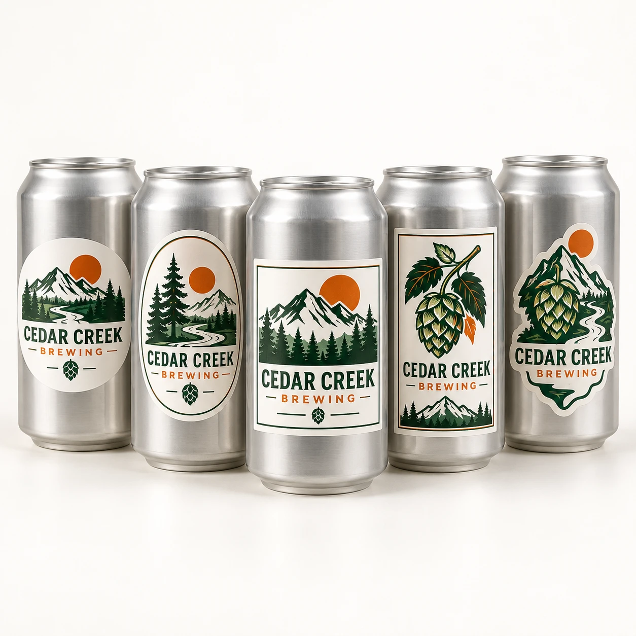 Custom printed white labels applied to silver brite cans