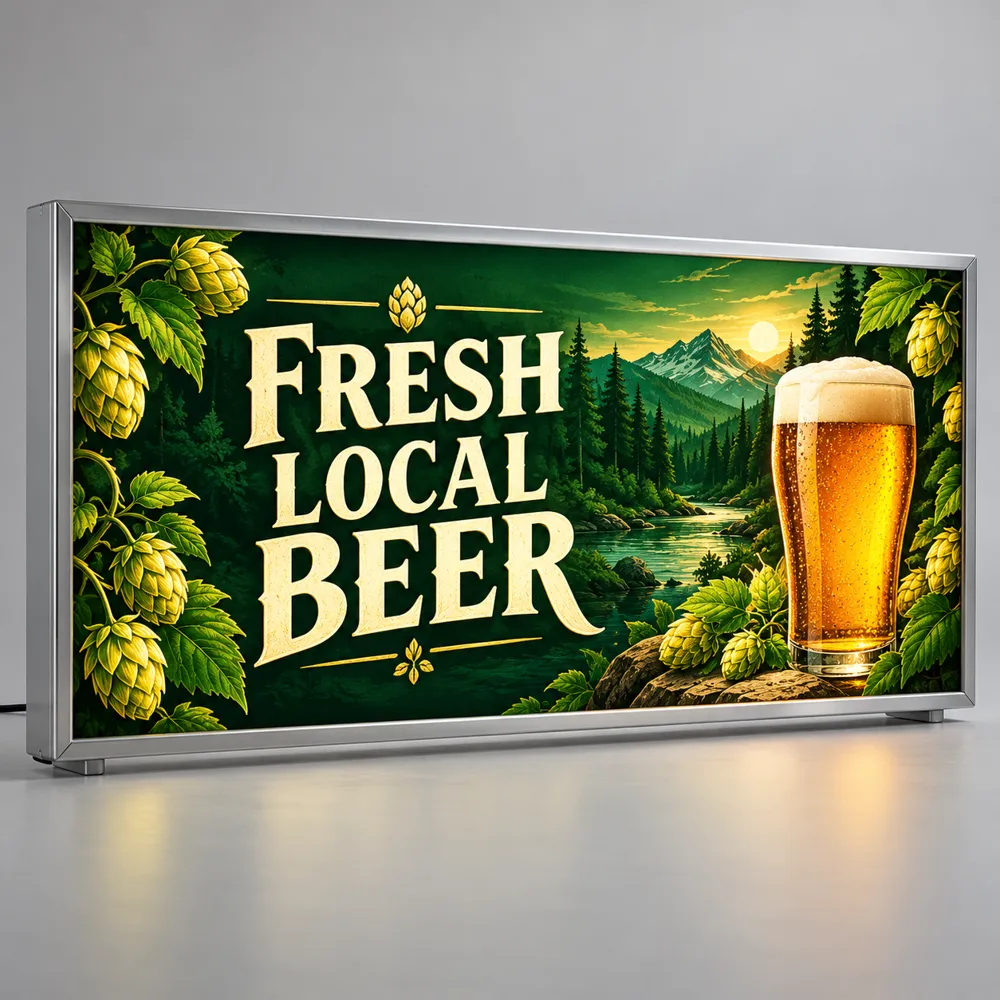 Illustrative custom brewery branding on Backlit