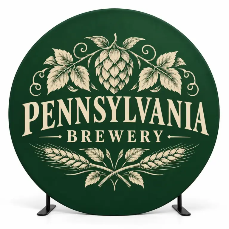 Illustrative custom brewery branding on Roundbackdrop