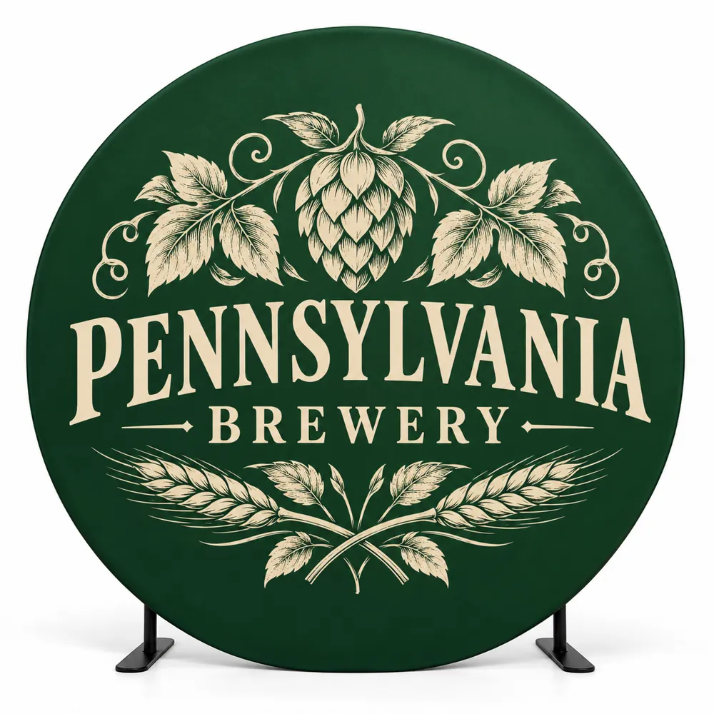 Illustrative custom brewery branding on Roundbackdrop