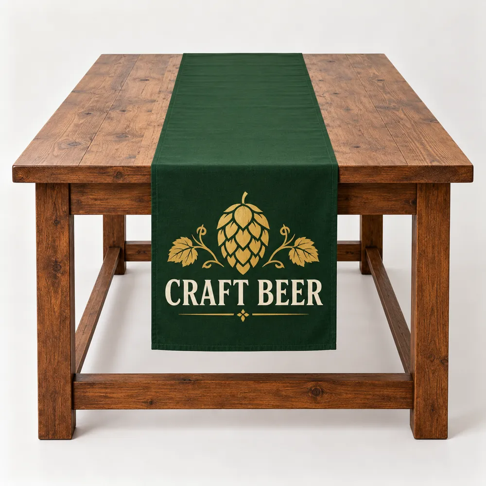 Illustrative custom brewery branding on Tablerunner