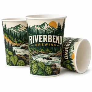 Custom Brewery Full-Print Paper Cups with printed brewery logo sample