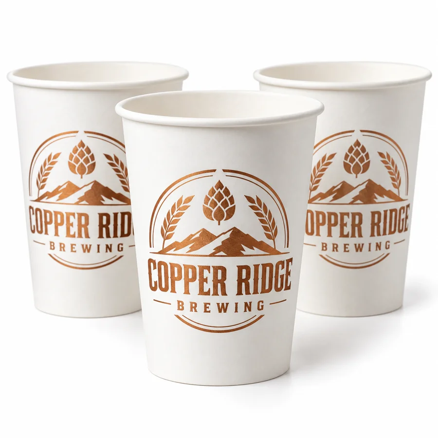 Custom Brewery Paper Cups – 1-Color Metallic Printing with printed brewery logo sample