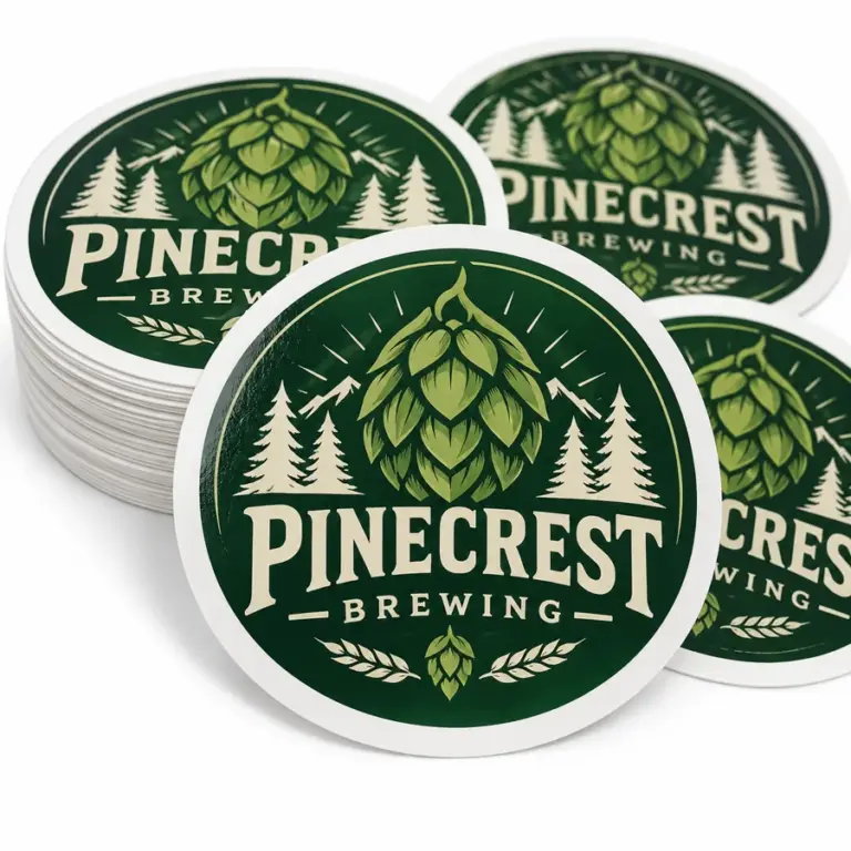 Custom Brewery Circle Stickers with illustrative custom brewery artwork