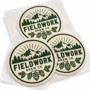 Custom Brewery Fabric Stickers with illustrative custom brewery artwork