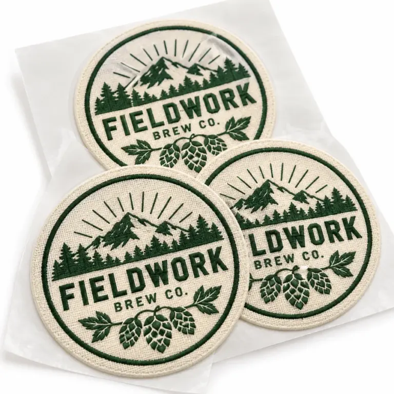 Custom Brewery Fabric Stickers with illustrative custom brewery artwork