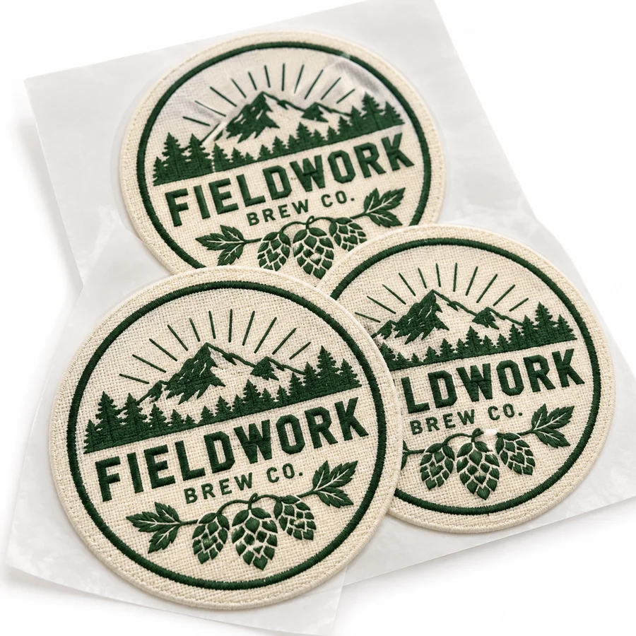 Custom Brewery Fabric Stickers with illustrative custom brewery artwork