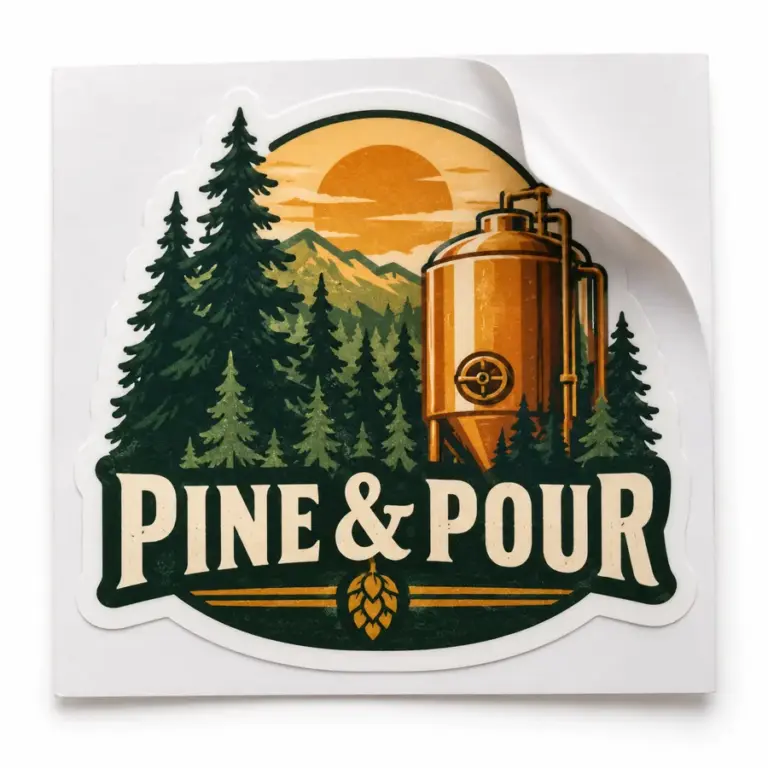 Custom Brewery Kiss Cut Stickers with illustrative custom brewery artwork