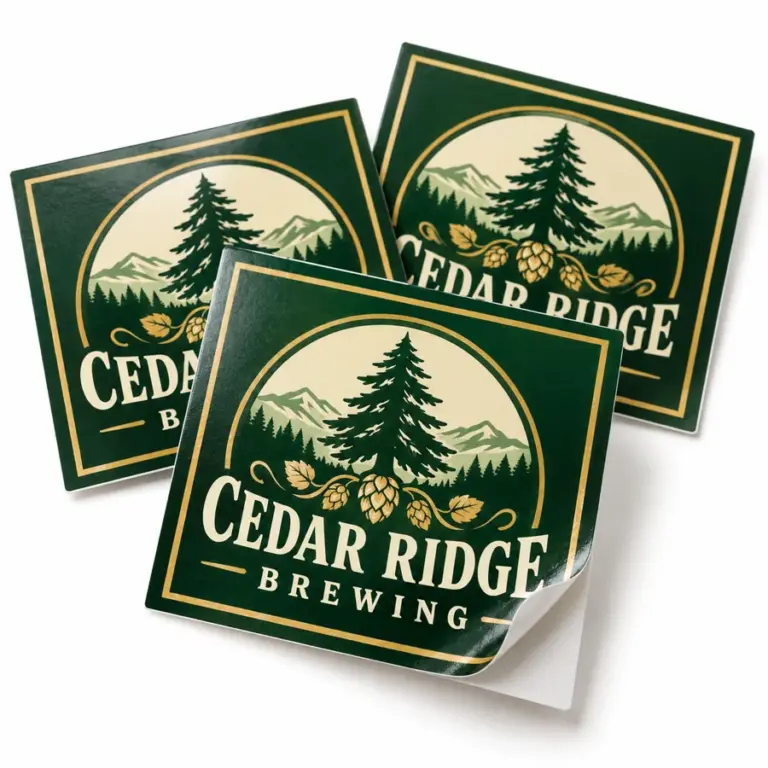 Custom Brewery Square Stickers with illustrative custom brewery artwork