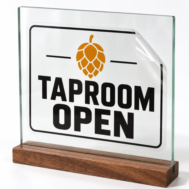 Custom Brewery Window Clings with illustrative custom brewery artwork